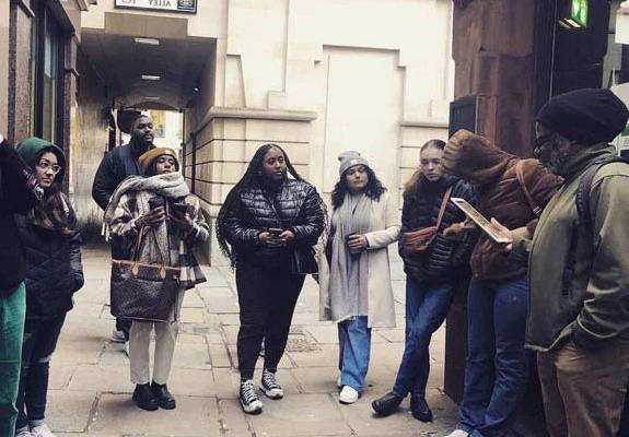 Group of students and faculty meeting outside for a BLM course in London